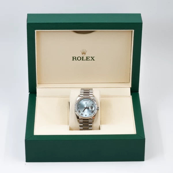 Rolex Day-Date 36 in Platinum with Ice-Blue Roman Dial - Women's Watch