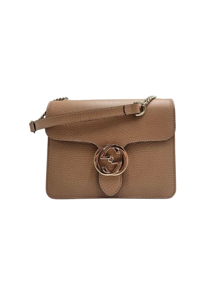 Gucci Beige Leather Small Dollar Interlocking G Crossbody Bag