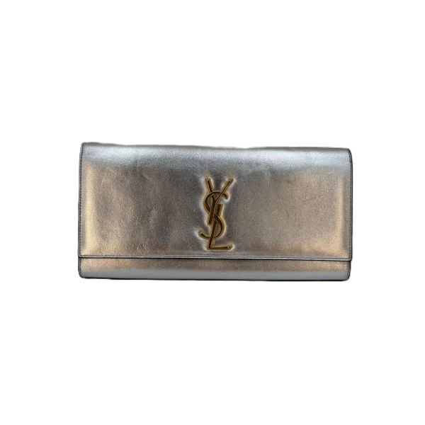 Saint Laurent Metallic Silver Leather Kate Flap Clutch