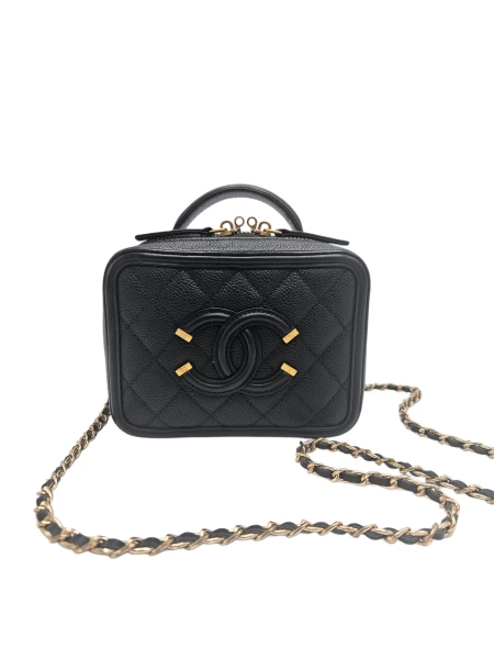 Chanel Black Quilted Caviar Leather Small CC Filigree Vanity Case Bag