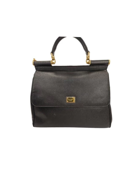 Dolce & Gabbana Black Leather Large Miss Sicily Top Handle Bag