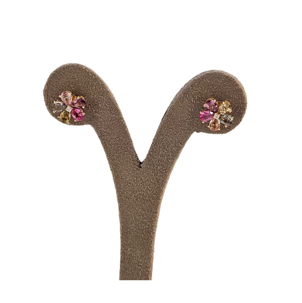 Bvlgari 18K Gold  Diamond and Multi-Color Sapphire Flower Earrings