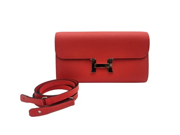 Hermes  Constance Orange Field Epsom Leather Long Wallet Palladium Hardware