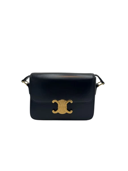 Celine  Black Triomphe Calfskin Shoulder Bag