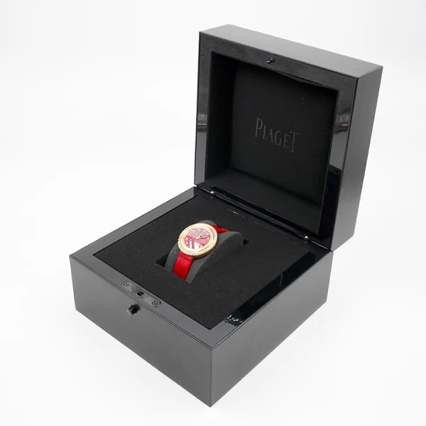 Piaget Rose Gold Diamond Watch - Red Dial