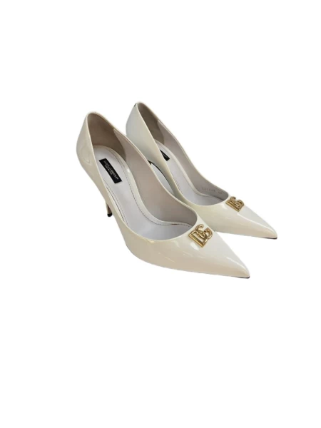 Dolce & Gabbana White Leather DG Logo 85 mm Cardinale Pointed Toe Pumps Size EU 40 101012406