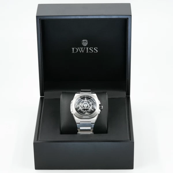 M3W - Steel hand black watch - black rubber + leather strap