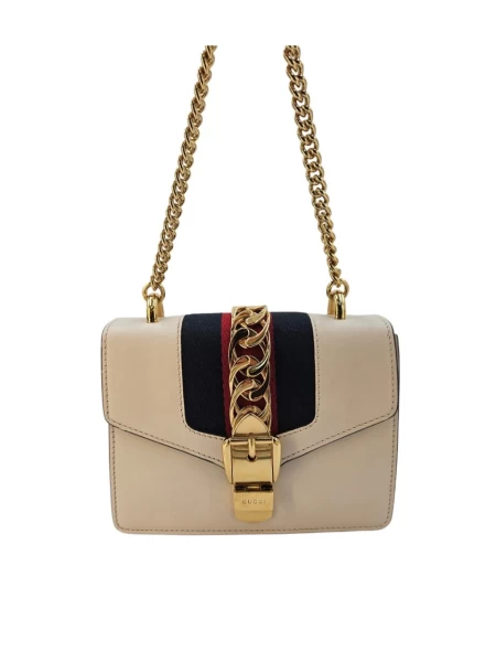 Gucci Offwhite Leather small  Web Chain Sylvie Shoulder Bag