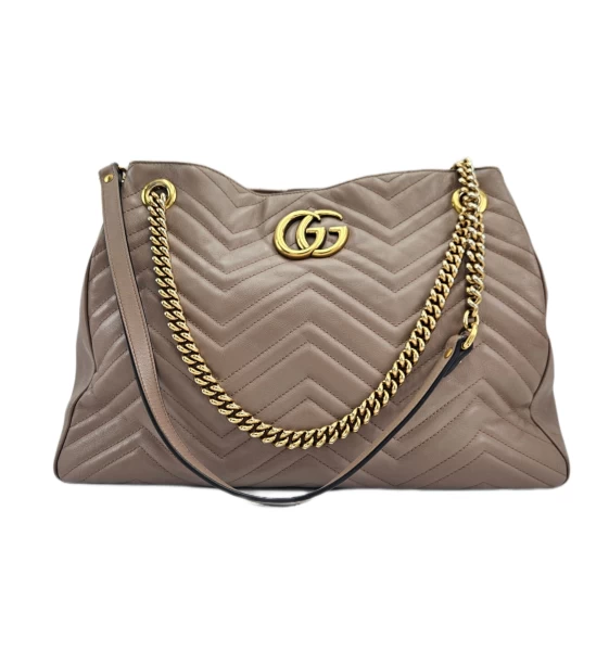 Gucci MatelassÃ© Leather Medium GG Marmont Chain Tote