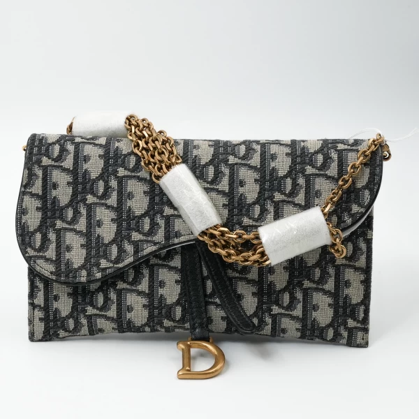 Dior Saddle Pouch with Chain in Blue Oblique Jacquard