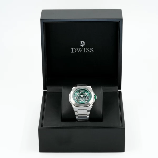 M3W - Steel hand green watch - green rubber + leather strap