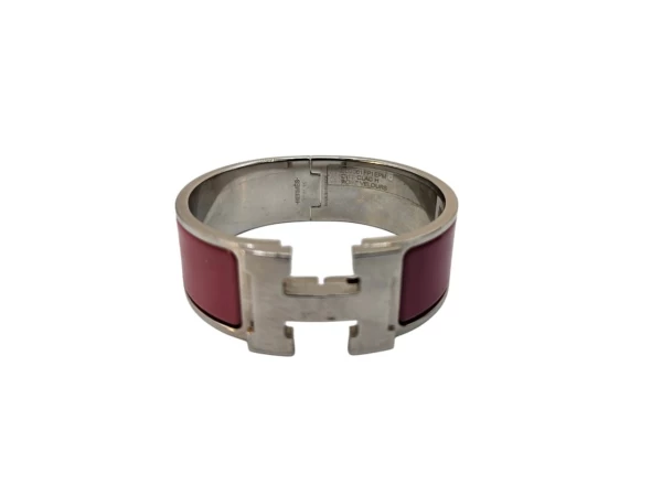 HermÃ¨s Rose Velours Clic Clac H Enamel Palladium Hardware Plated Bracelet size 16 101015948