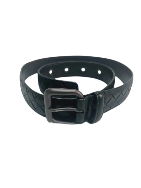 Bottega Veneta Black Intrecciato Leather Buckle Belt 90CM