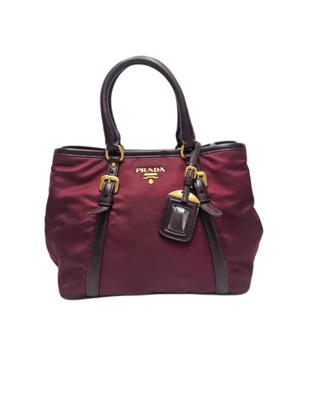 Prada Nylon Tessuto Soft Calf Tote Granato