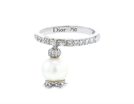 Christian Dior Muguet  with Pearl 18k white Gold Ring Size 55