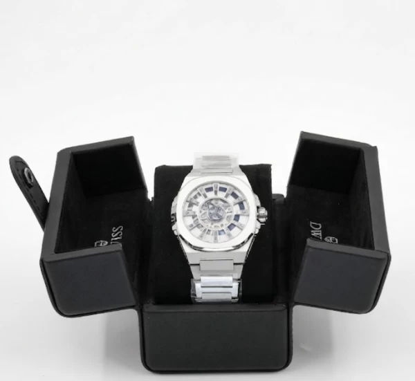 M35- whitedial watch \ blue Accents with Rubber+ steel