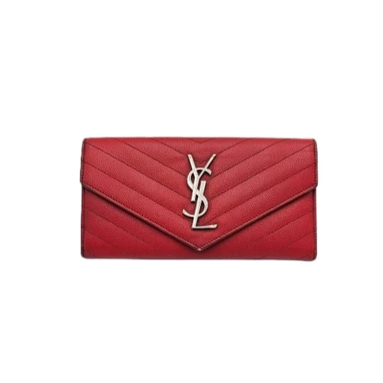 Saint Laurent Dark Red Matelasse Leather Monogram Envelope Wallet on Chain