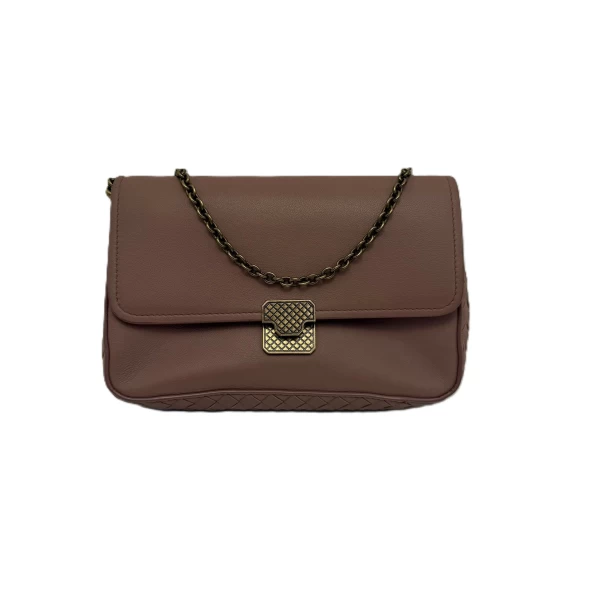 Bottega Veneta Old Rose Intrecciato Leather Flap Crossbody Bag