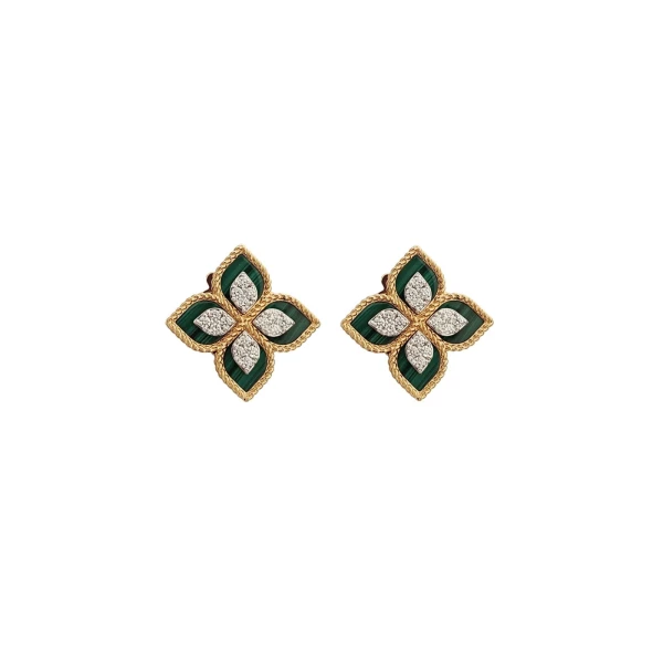 Roberto Coin Princess Flower Earring w/ Diamonds and Malachite