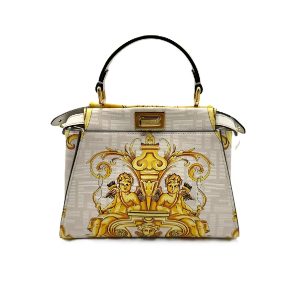 Fendi x Versace Yellow/White Zucca Baroque Print Leather Mini Fendace Peekaboo Top Handle Bag