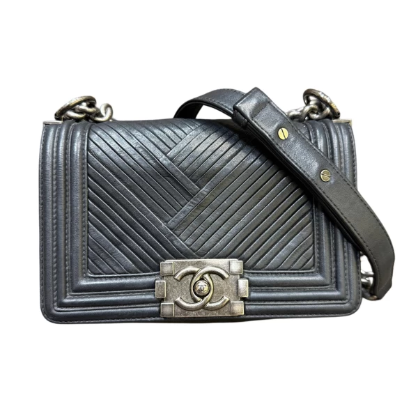 Chanel Lambskin Pleated Small Boy Flap Black Shoulder Bag