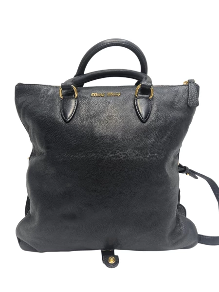 MIU MIU Leather Two-Way Bag with Lock and Key - Black