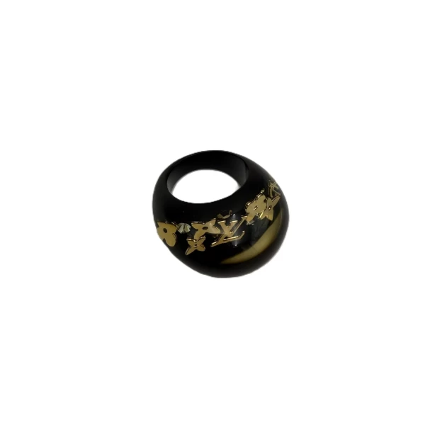 Louis Vuitton Black Resin Gold Tone Monogram Inclusion Ring Size L