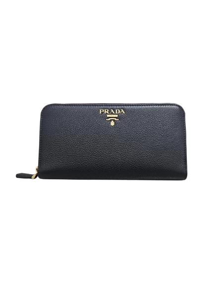 Prada Large Saffiano Black Hibiscus Leather Wallet