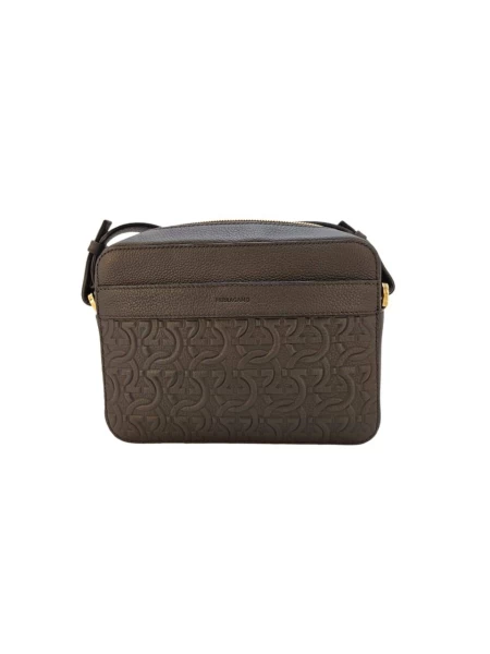 Ferragamo Black Embossed Gancini Crossbody Bag