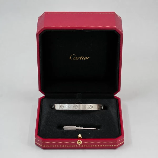 Cartier LOVE Bracelet – 18K White Gold – 4 Diamonds – Size 16 – 2017