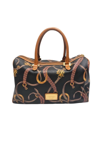 Ralph Lauren Caldwell Beltin Barrel Satchel Bag Brown/Black Equestrian Design