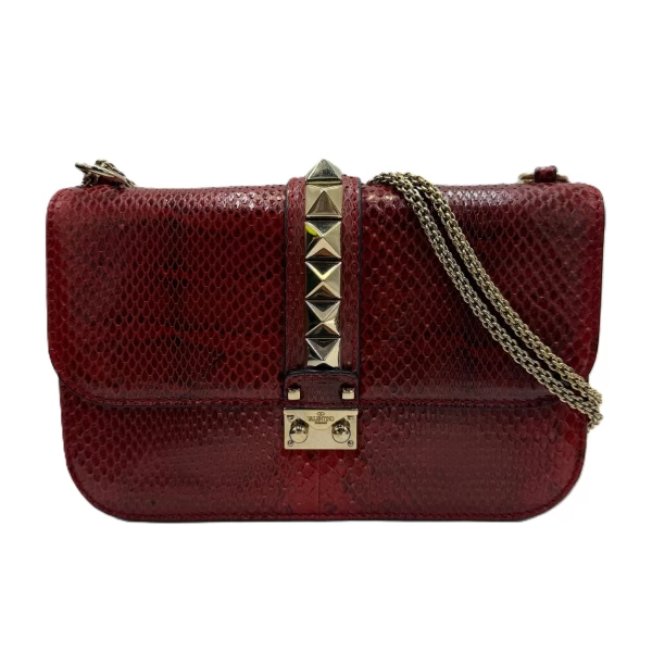 Valentino Red Rockstud Python Small Glam Lock Flap Bag