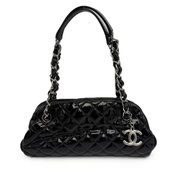 Chanel Patent Quilted Medium Just Mademoiselle Bowling Bag Black
