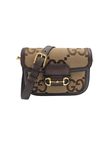 Gucci Brown/Beige Jumbo GG Canvas Mini Horsebit 1955 Shoulder Bag 101013185