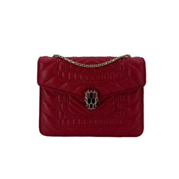 Bvlgari Red Quilted Scaglie Leather Micro Serpenti Forever Shoulder Bag