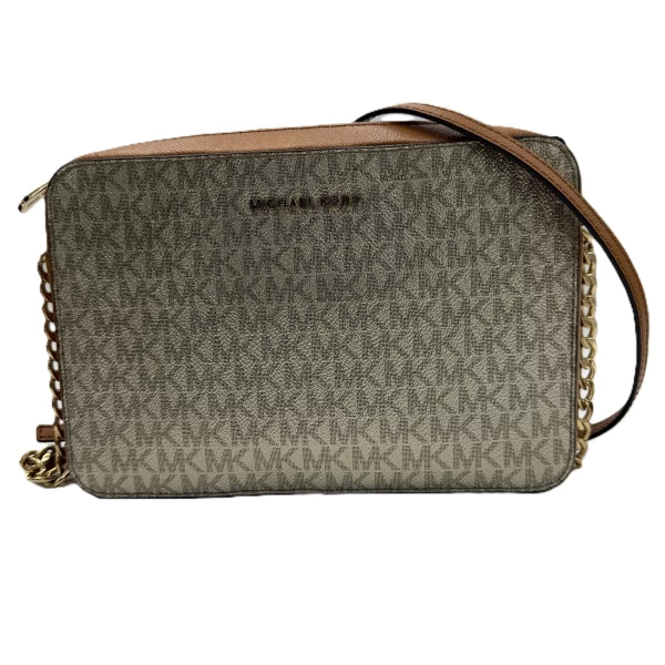 Michael Kors Brown/White Signature Coated Canvas and Leather East West  Crossbody Bag